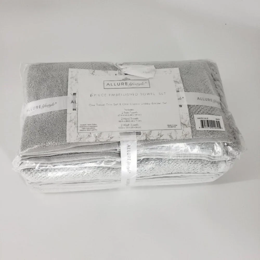 Allure Lifestyle Jacquard Tasseled Towel Set 6-Piece - Silver